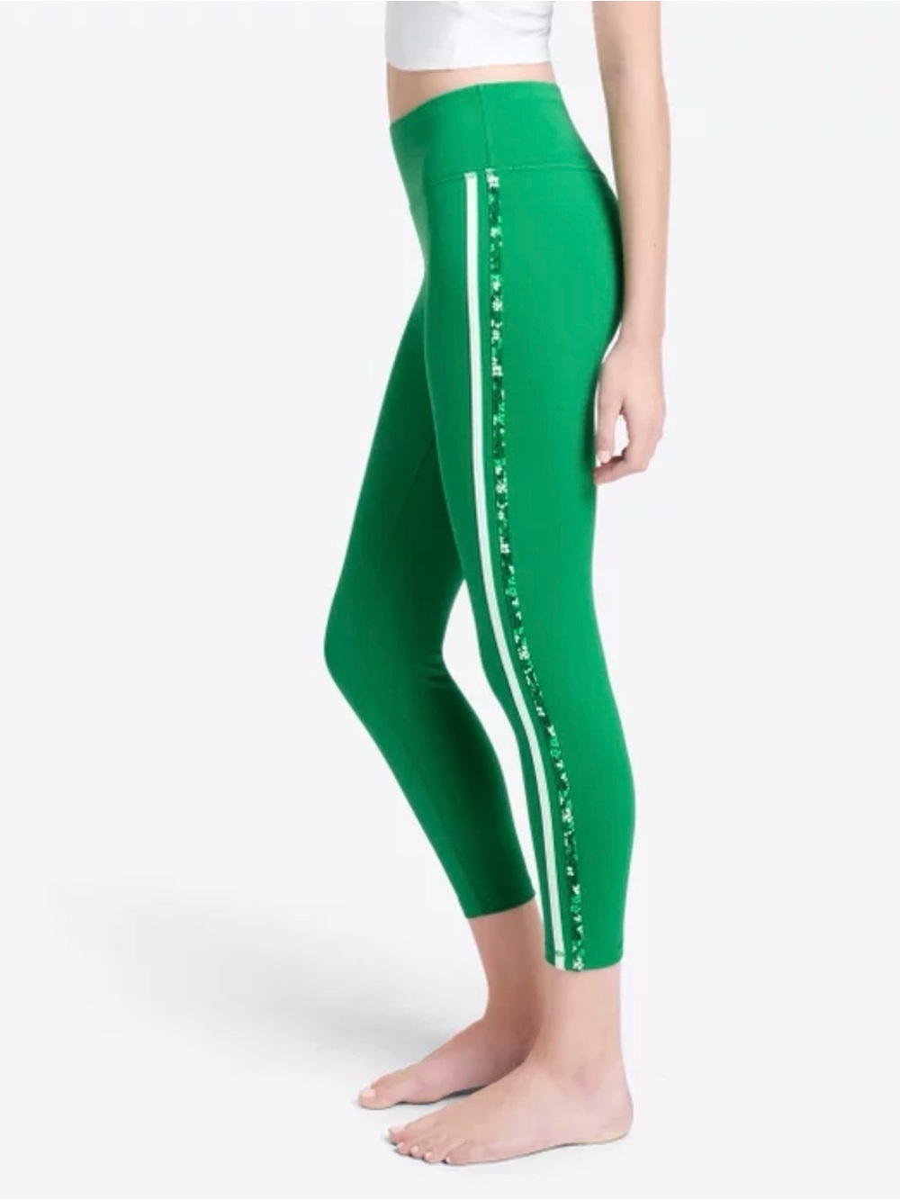 Draper James Green Leggings with White and Floral Side Stripe